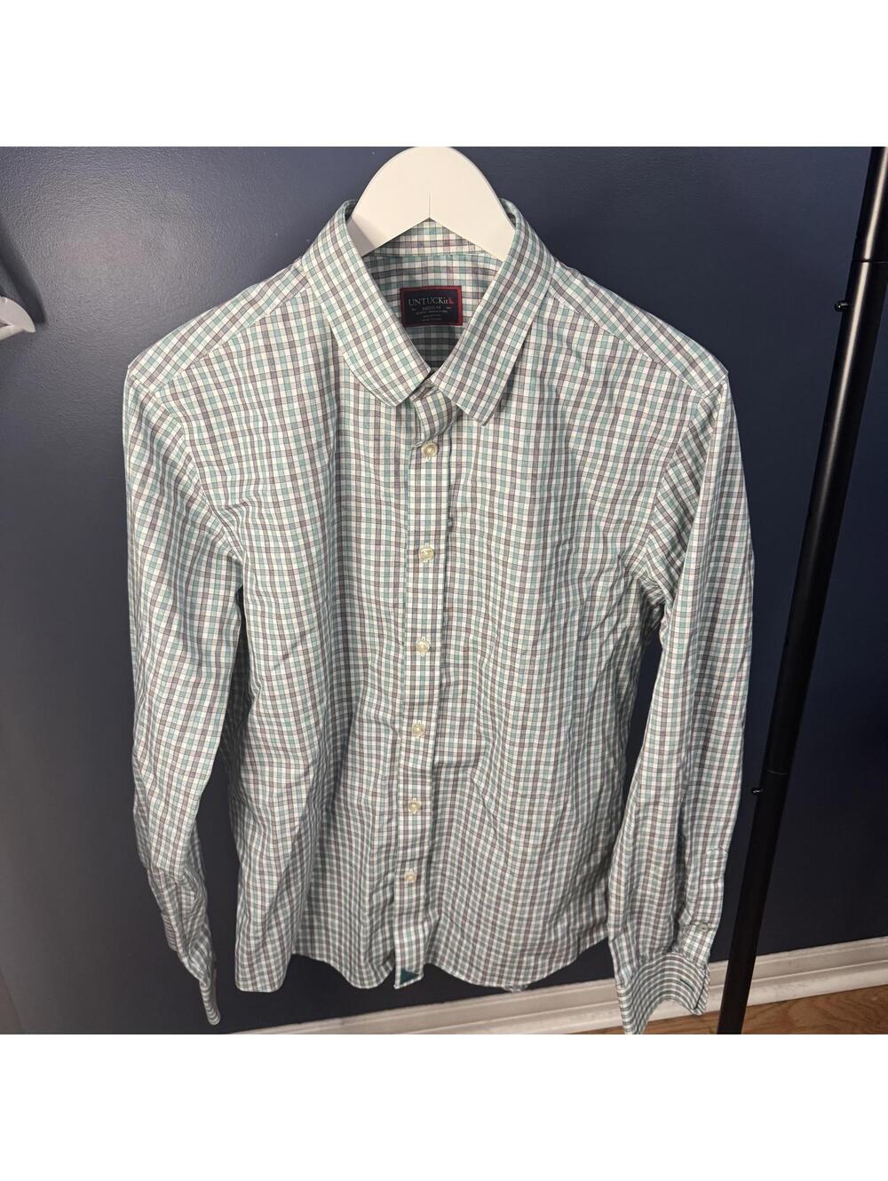UNTUCKit Turquoise Check Slim Fit Shirt Men’s Medium 100% Cotton Wrinkle Free